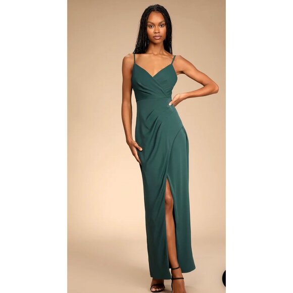 Lulu’s Women Burgundy Faux Wrap Sleeveless Maxi Dress Size L NWT - Picture 2 of 9